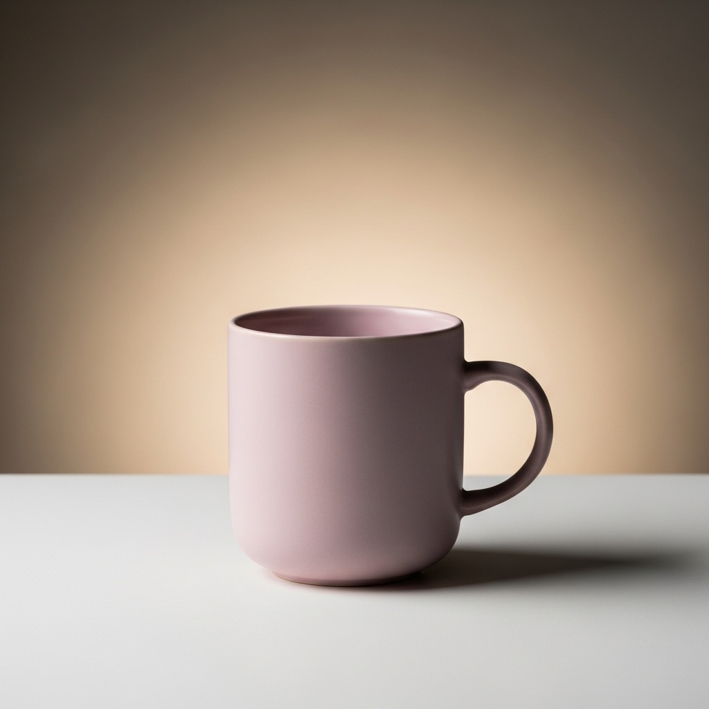 Minimalist pastel ceramic coffee mug product photo for e-commerce - studio shot on warm neutral background