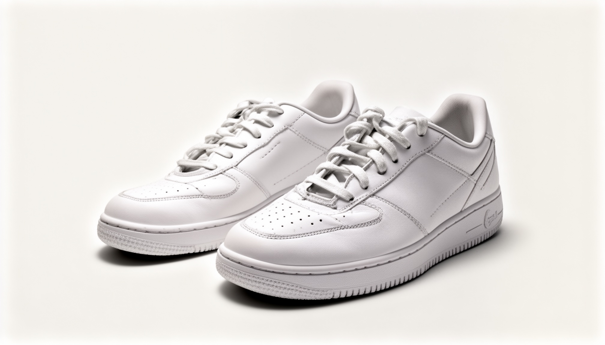 White sneakers product photo after AI background removal and smart crop - clean studio shot on light gray background